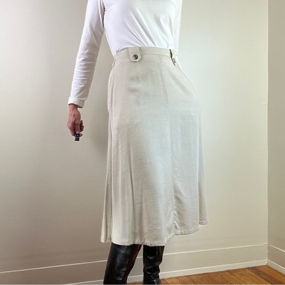 Vintage Khaki A-Line Midi Skirt Western Style with pockets size 6